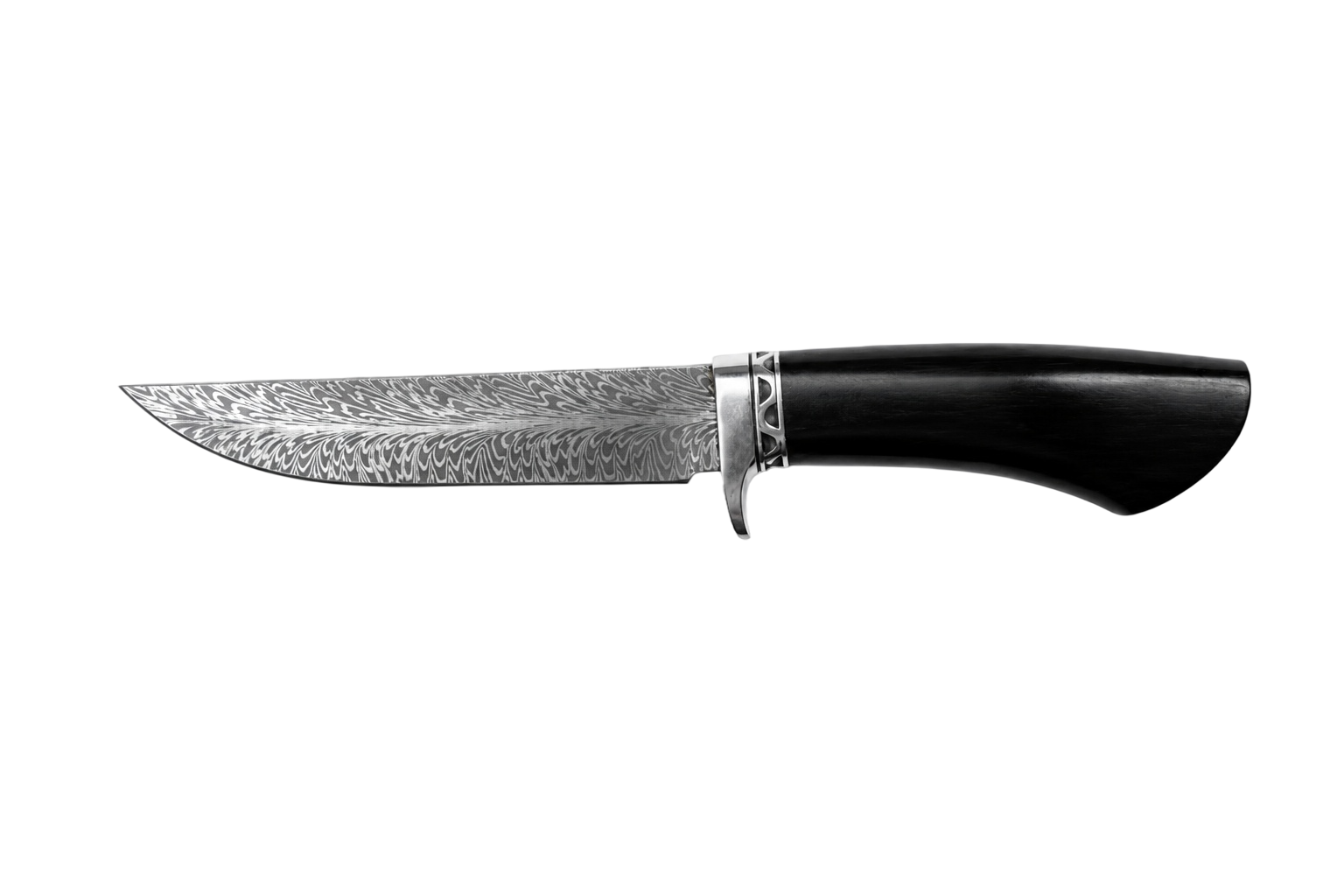 Ridgewalker Damascus hunting knife with black handle by VALKRON