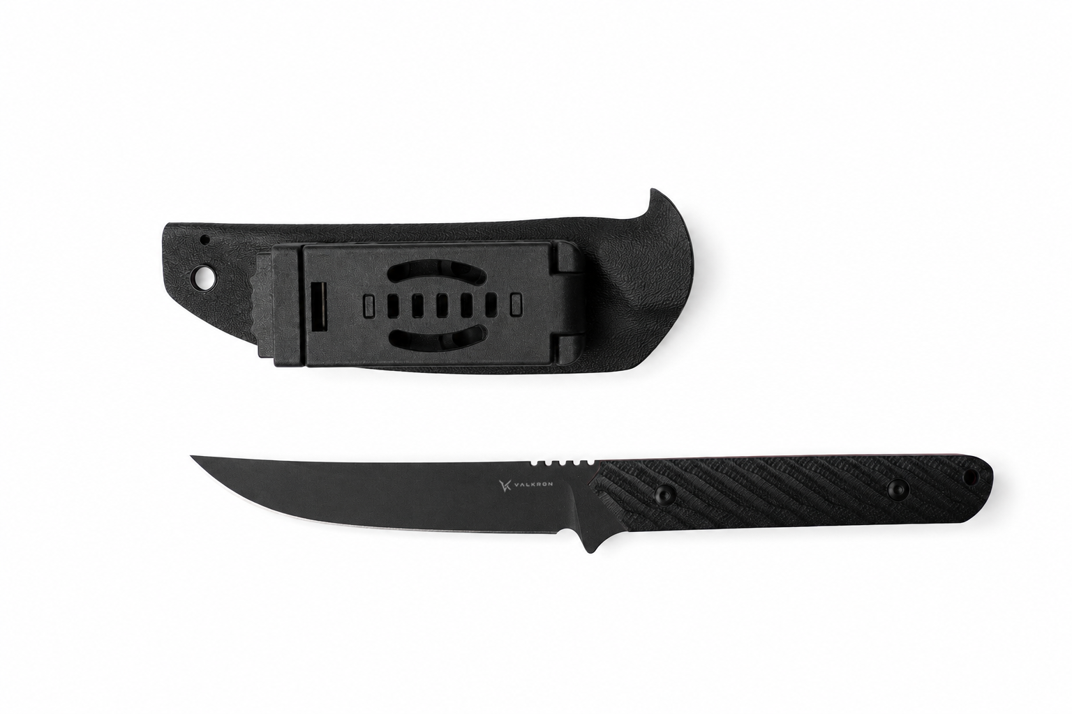 Nightreaver fixed blade knife shown with black sheath by VALKRON