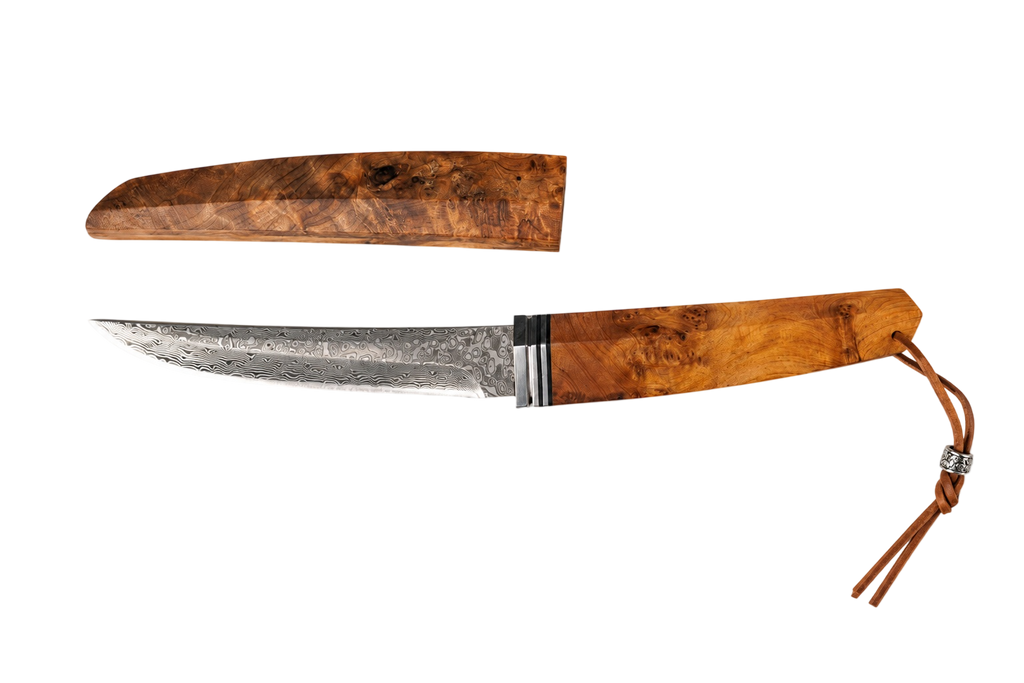 Aurora Damascus fixed blade knife side view