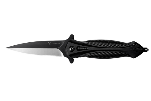 Blackout black folding knife open view by VALKRON