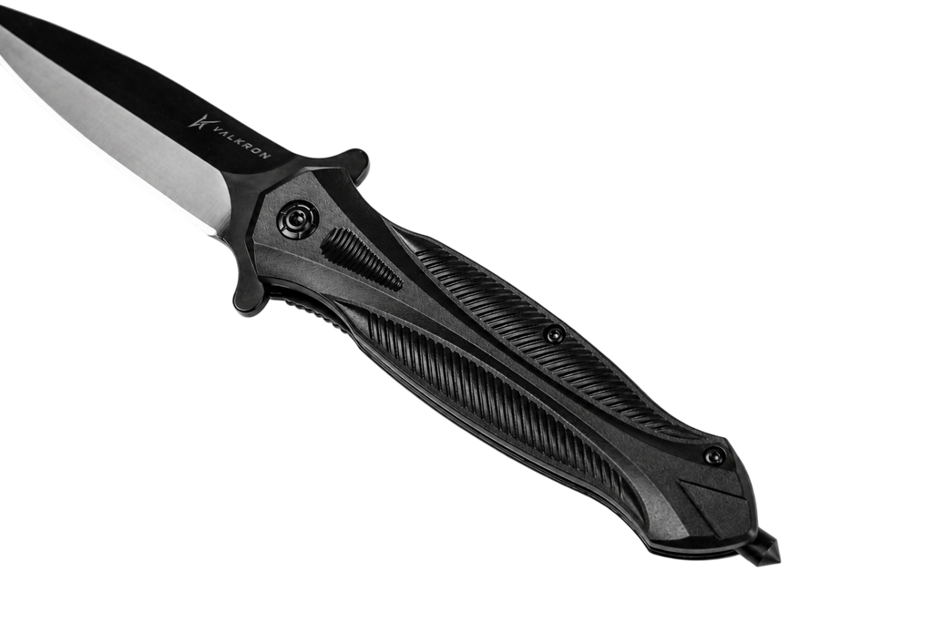 Blackout black folding knife angled open view