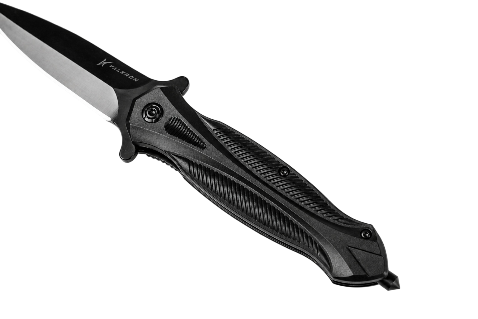 Blackout black folding knife angled open view