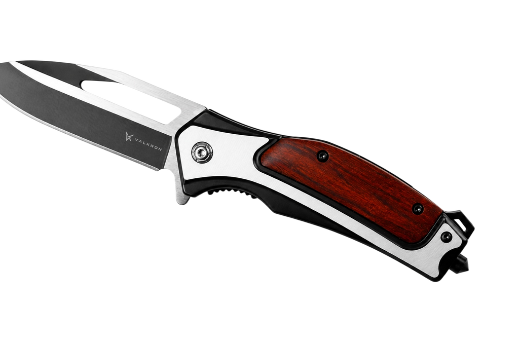 Redcrest folding pocket knife angled open view