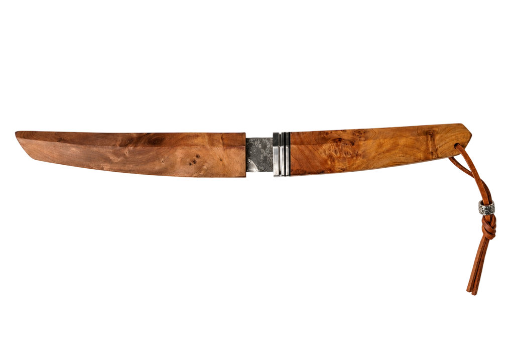 Aurora Damascus fixed blade knife handle detail