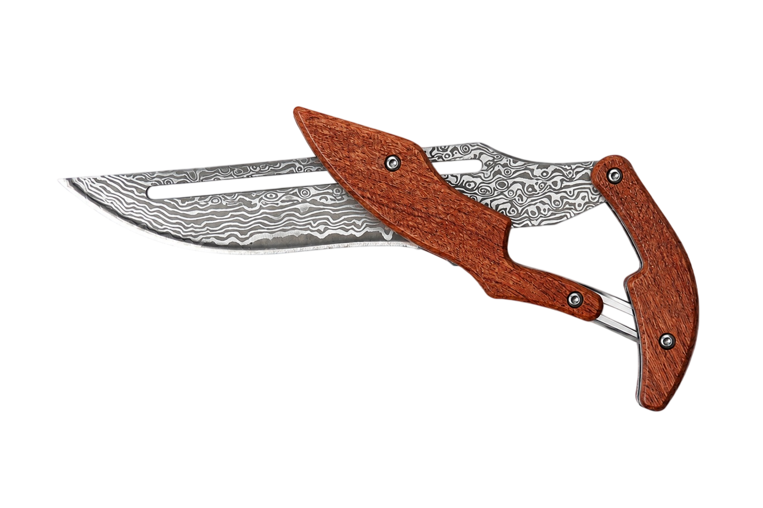 Woodland Damascus-style folding pocket knife blade detail