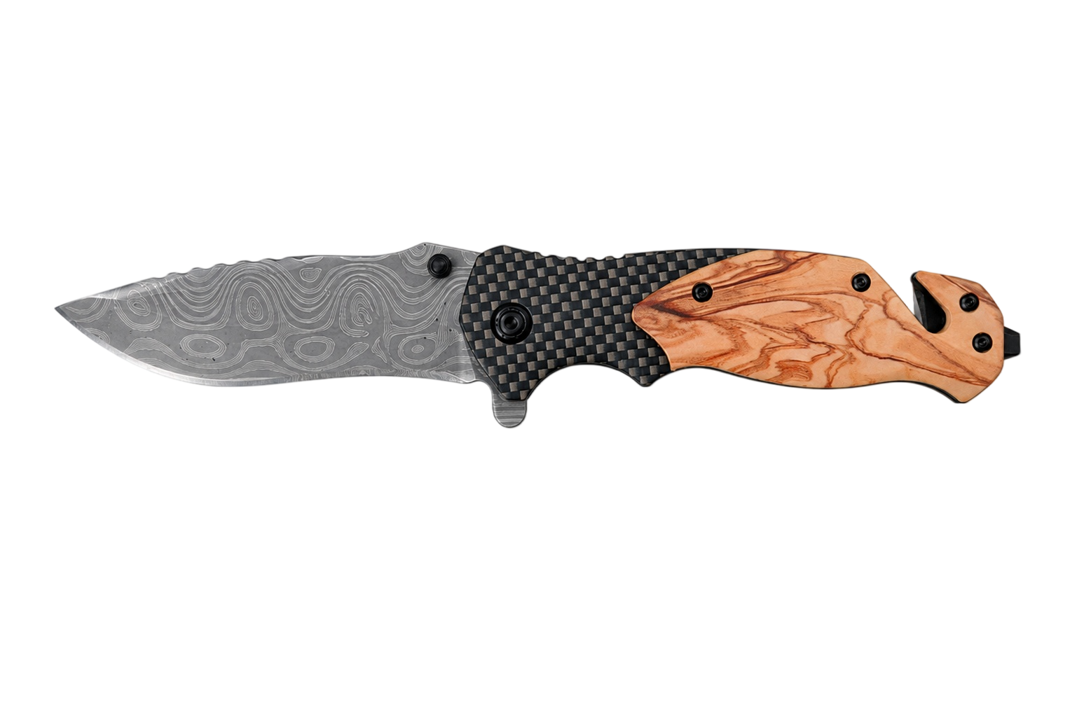 Olivecrest Damascus-style folding knife by VALKRON